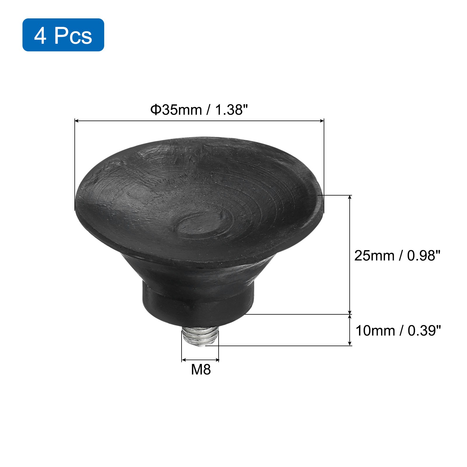 4Pcs Thread Levelling Feet, 1.97″x0.98″ with M8x10mm Studs, Black