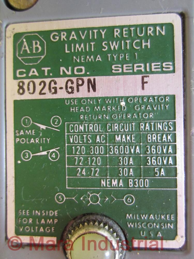 Allen Bradley 802G-GPN Limit Switch 8002GGPN With Head