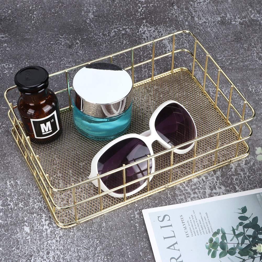 Tomotato Wire Mesh Storage Basket, Golden Metal Desk Large, Gold