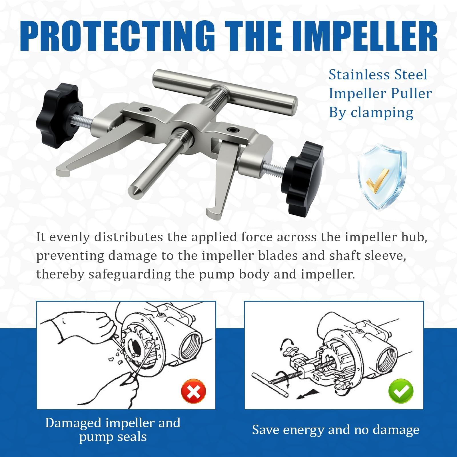 Double Jaw Stainless Impeller Puller Tool Fit for 2-1/4″ to 2-9/16″ Marine