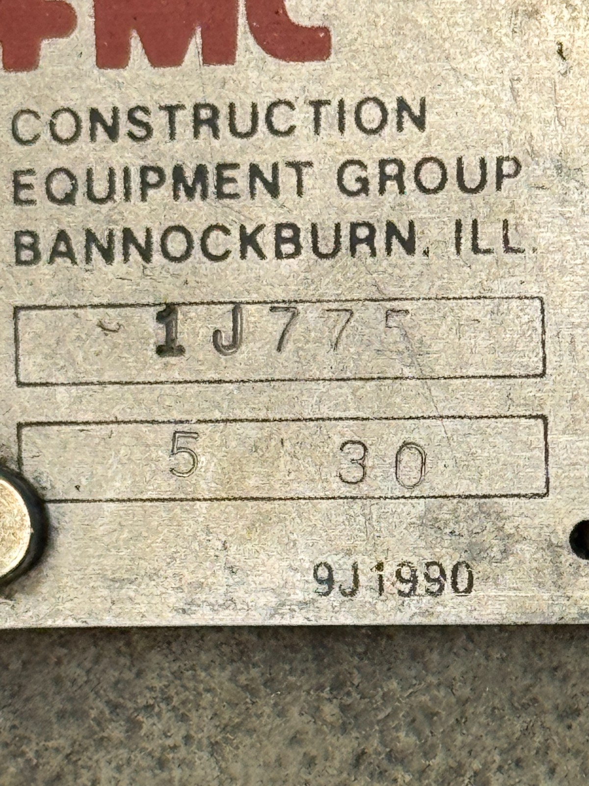 FMC CONSTRUCTION EQUIPMENT 1J775 OEM ENGINE PART COMPATIBLE ASSEMBLY COMPONENT
