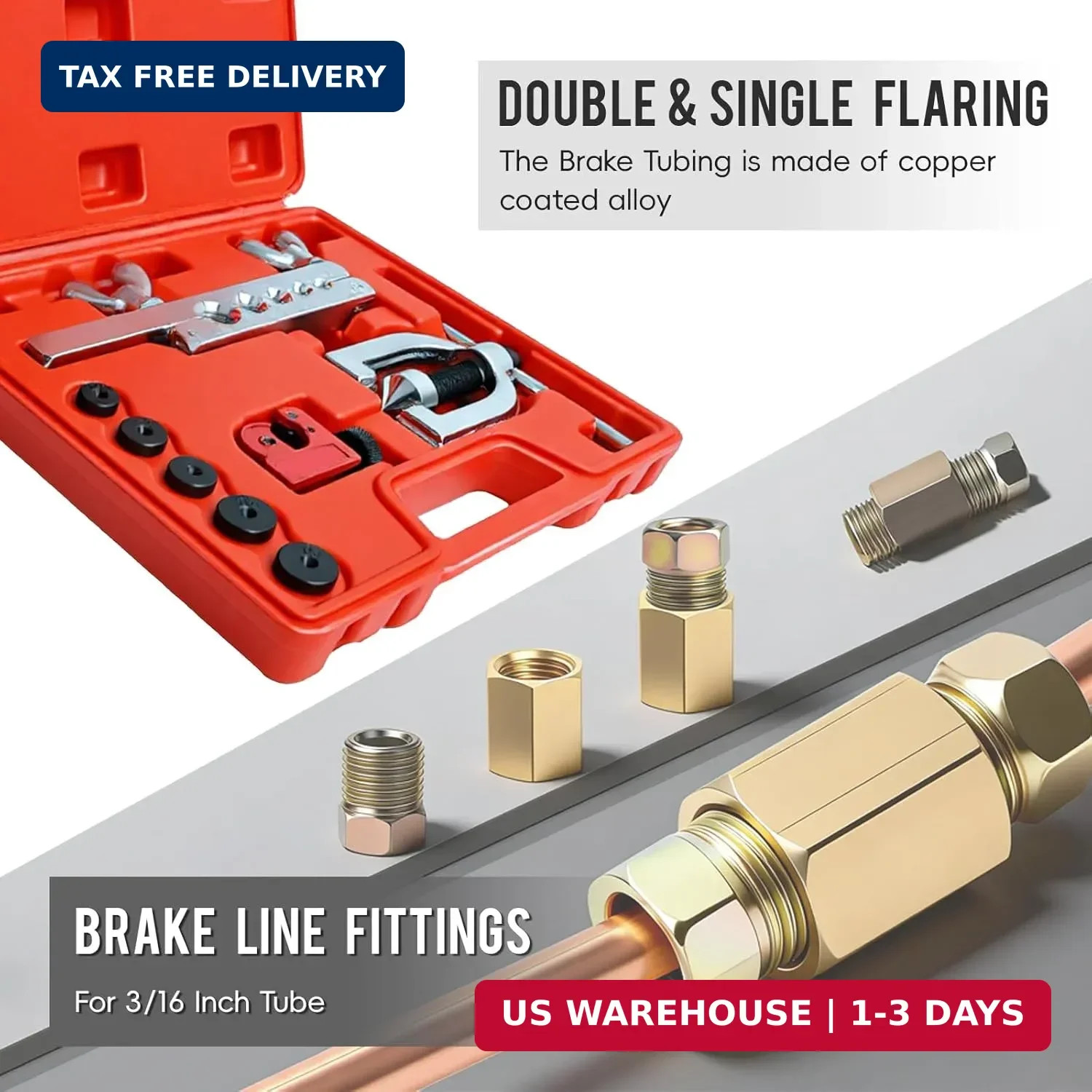 25FT 3/16” The Latest Copper Coated Brake Line Kit with 16 Fittings and 4 Union