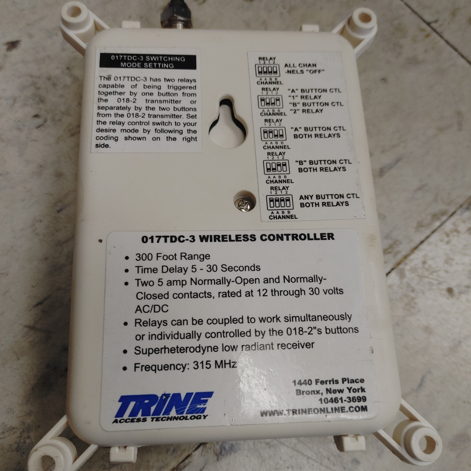 Trine 017TDC-3 Wireless Controller Double Relay Discontinued Remote Control Unit