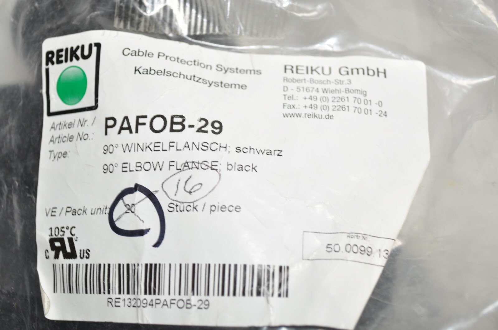 Lot of 2 REIKU 29mm NW Black Polyamide 90° Elbow Flange w/o Gasket