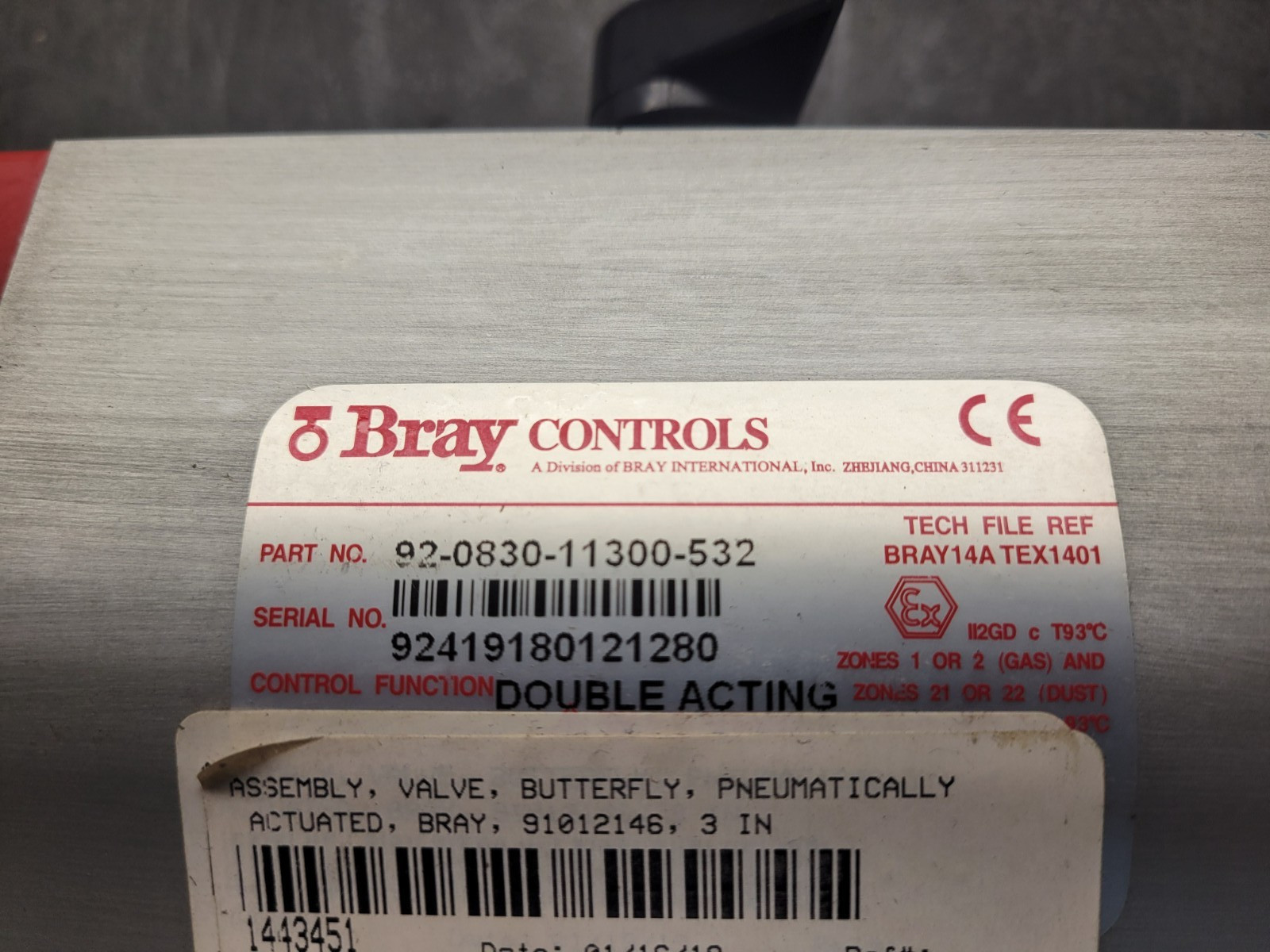 Bray Controls #92-0830-11300-532 Actuated Butterfly Valve.