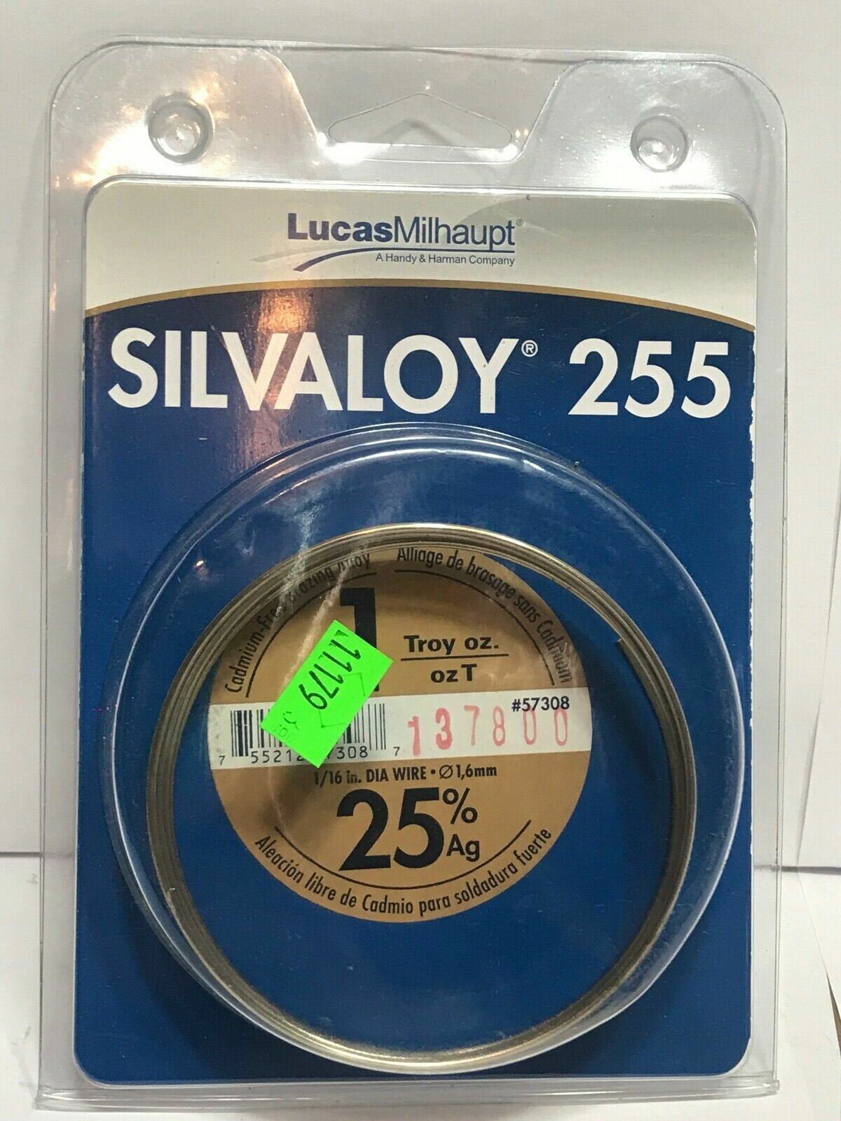 Lucas Milhaupt Silvaloy 255 1 Troy Oz 1/16 Dia Wire 25% AG