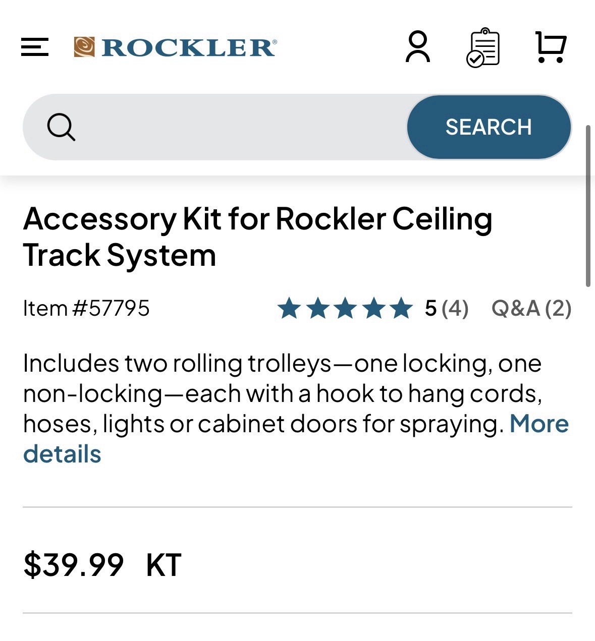 Accessory Kit for Rockler Ceiling Track System Item #57795