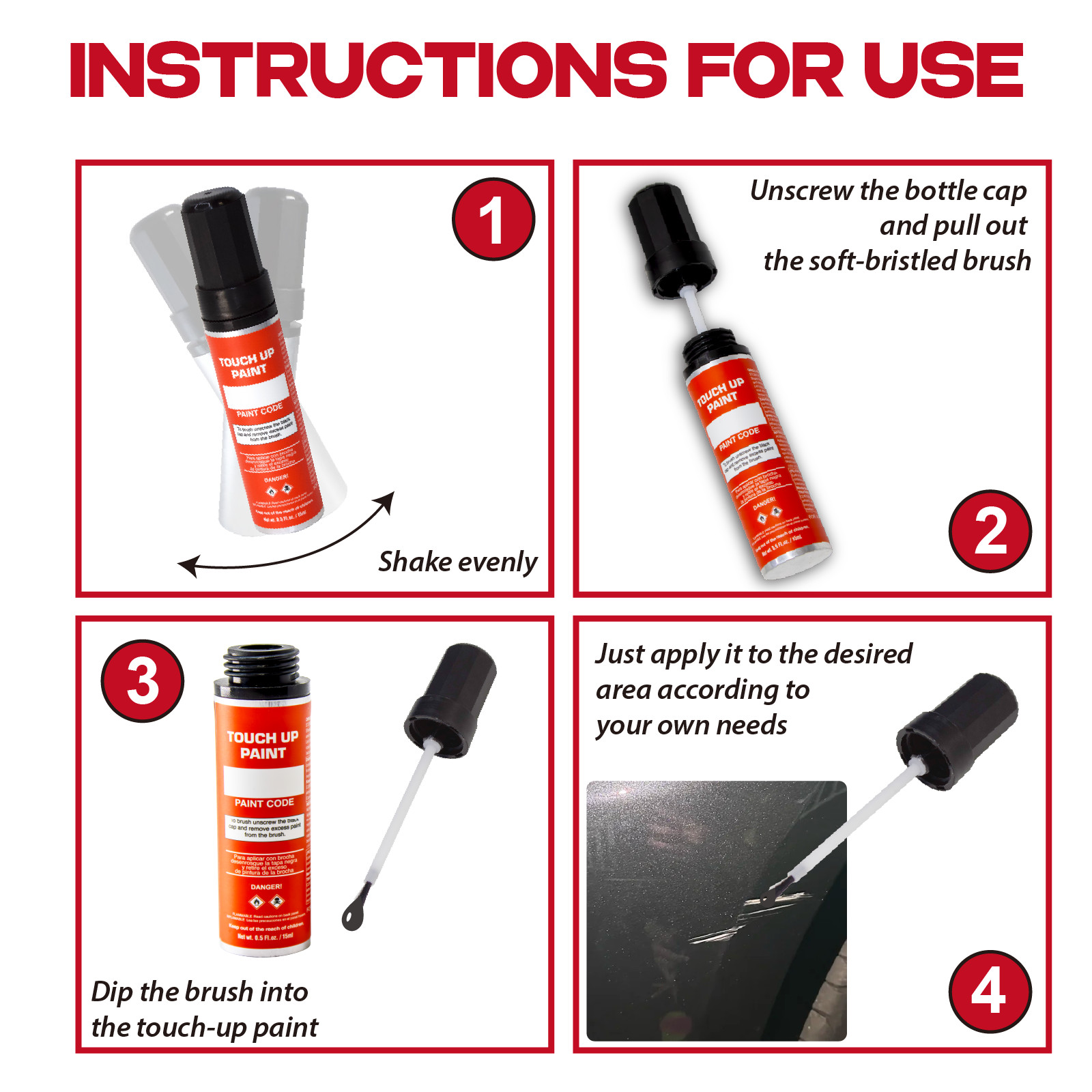 15ml Fillable Aluminum Touch Up Paint Bottles with Brush – 50 Pack