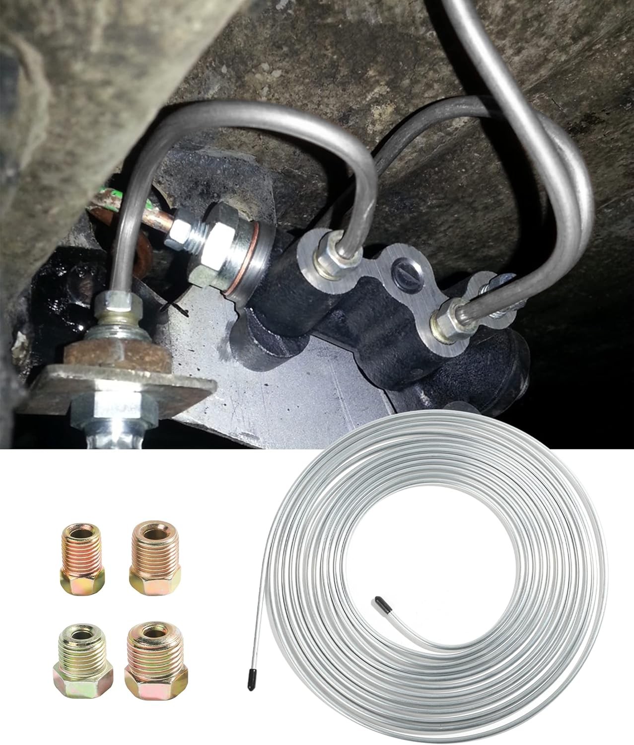 25 Ft Flexible Brake Line Tubing Kit Copper Nickel Brake Line w/ 16 Fittings