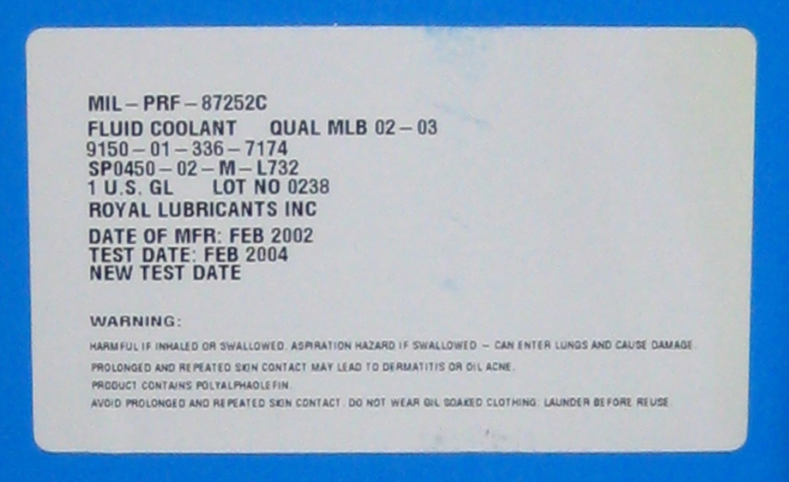 Dielectric Coolant Fluid Royal Lubricants Mil-PRF-87252C – 1 Gallon Can