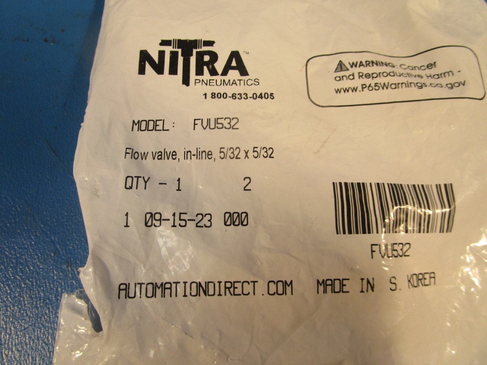 PACKAGE OF TWO Automation Direct FVU532, NITRA inline flow control valve