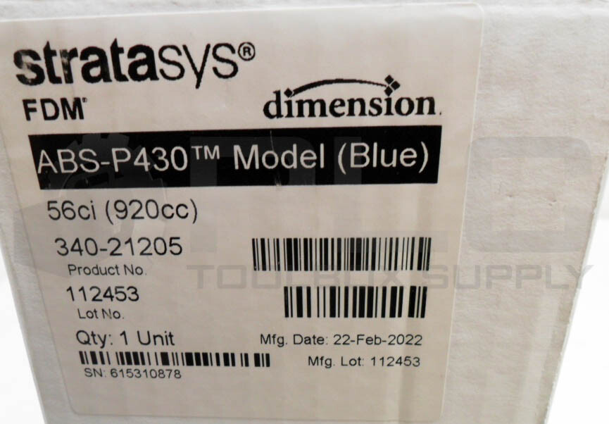 NEW STRATASYS ABS-P430 3D PRINTER CARTRIDGE BLUE 56CI 340-21205 112453 *READ*