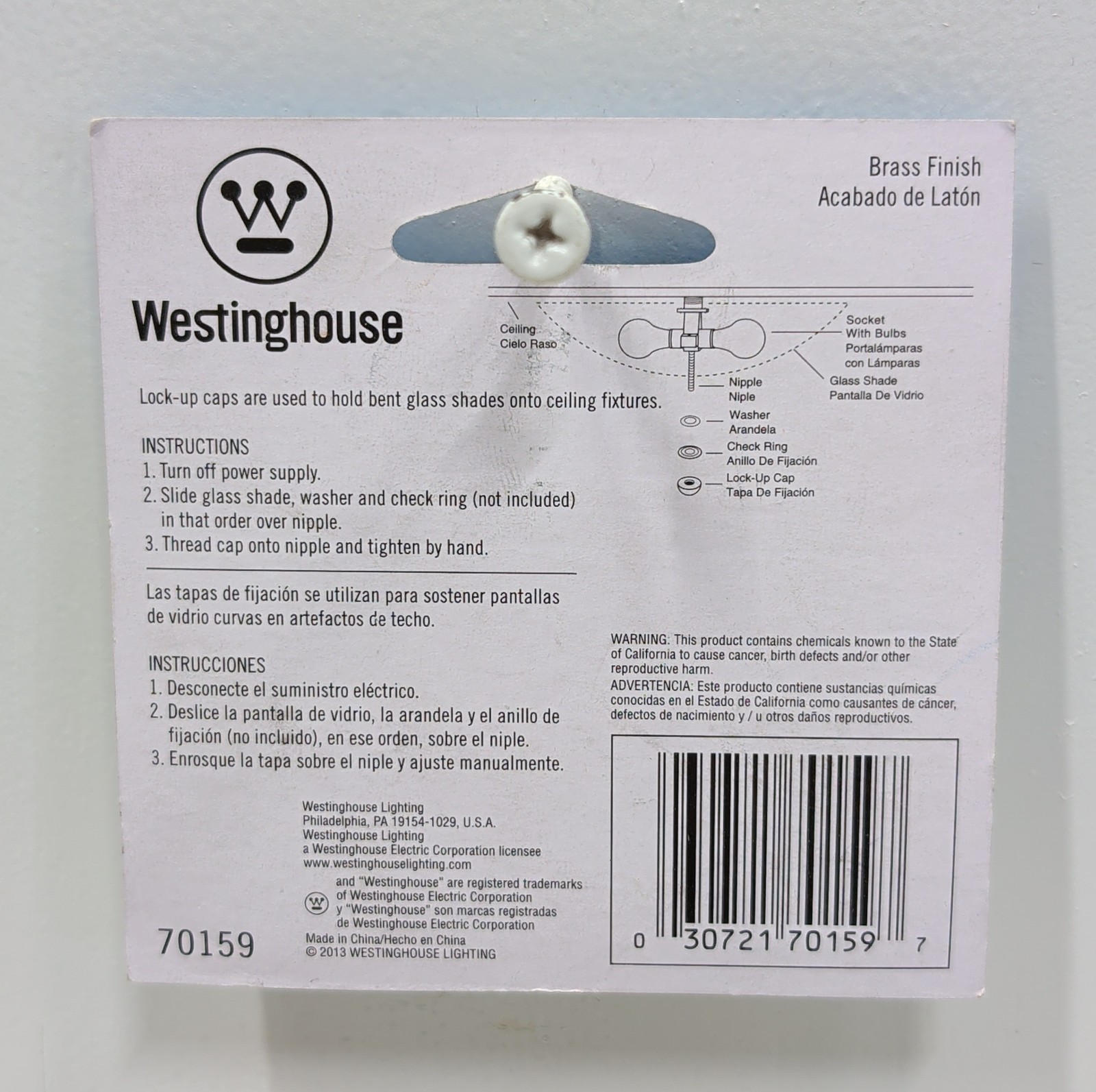 Westinghouse 70159 Lock‑Up Caps 1/8 IP Plastic Brass Finish 2 Pack New