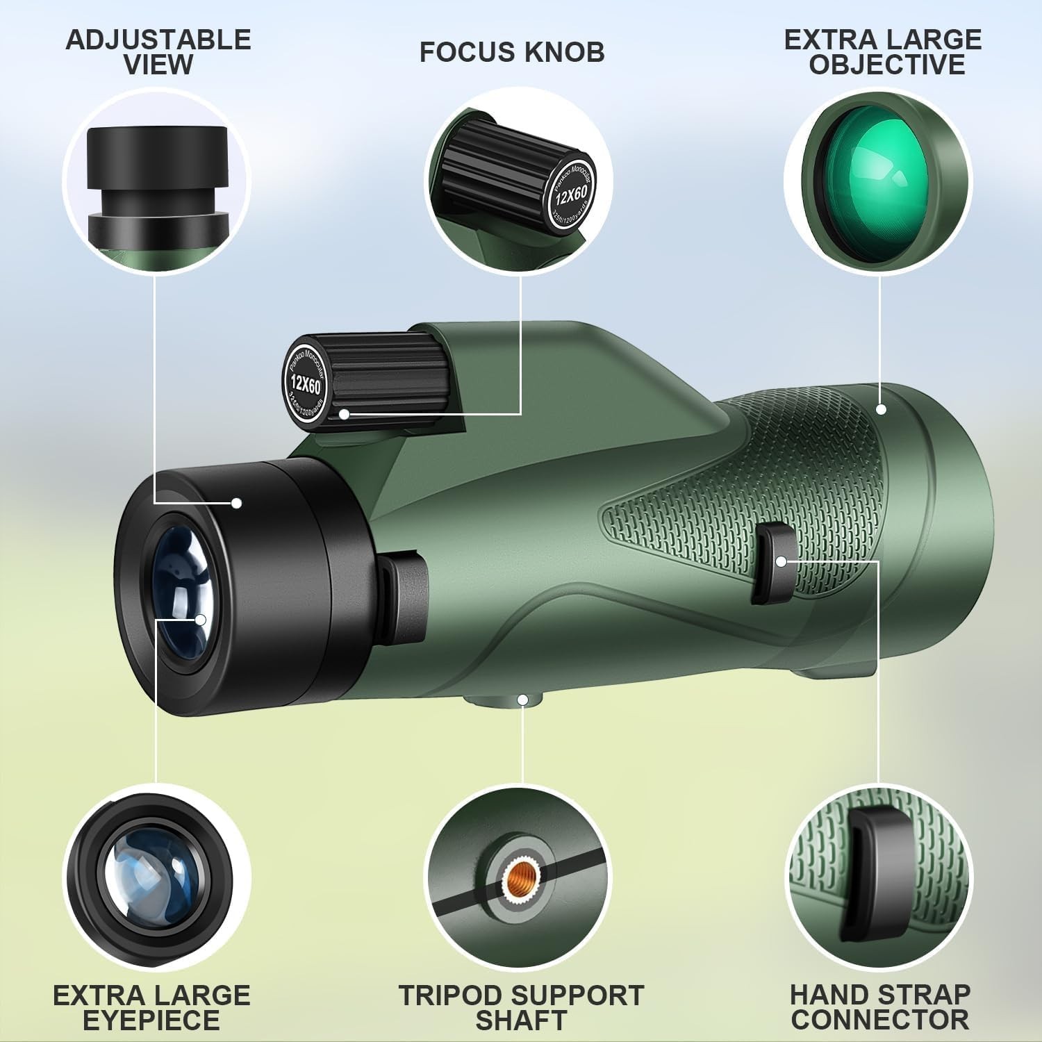 12×60 HD Monocular Telescope for Adults high Powered | Comes with Smartphone Ada