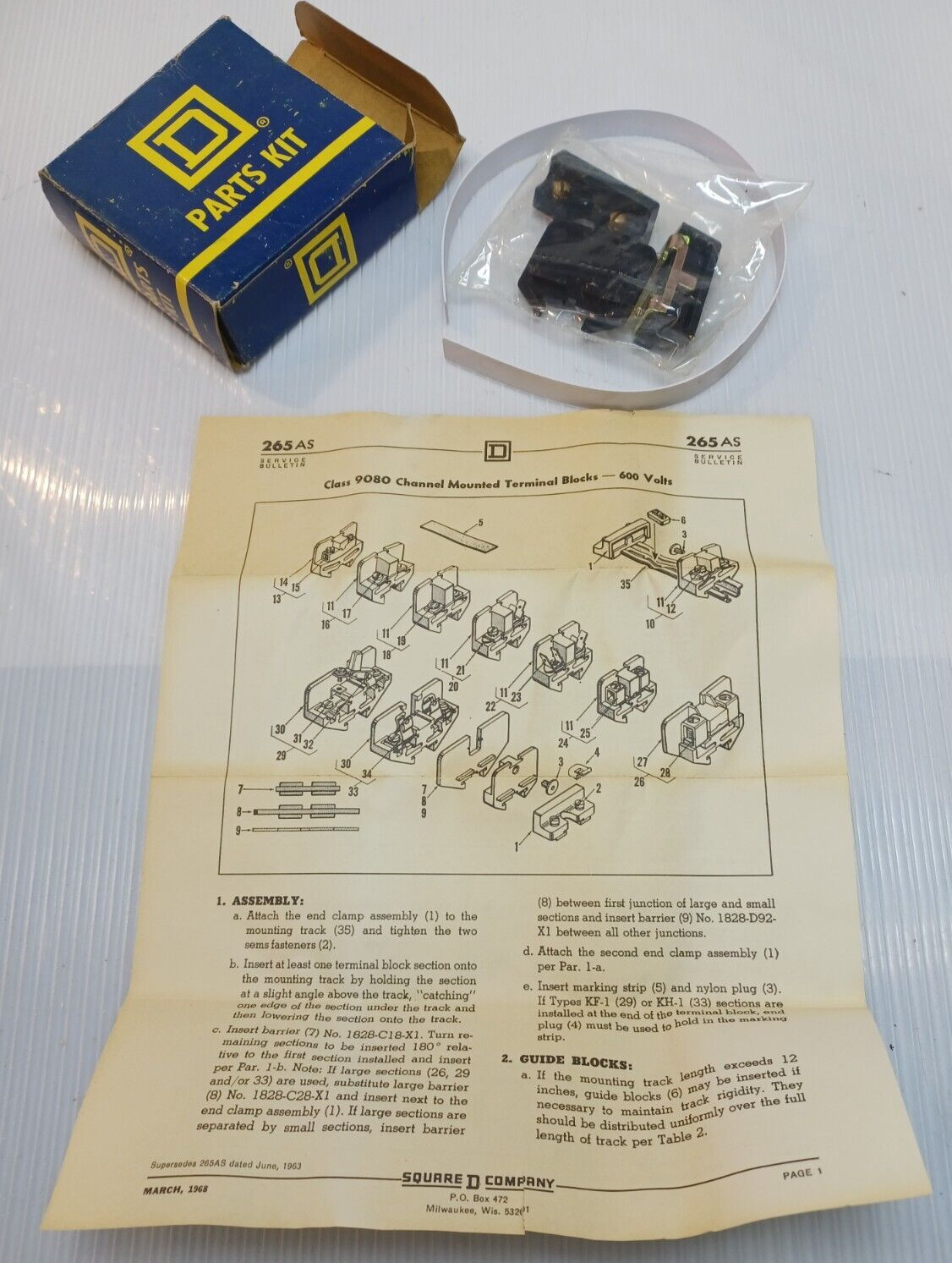 77732 Class 9080 Type K1 600V Terminal Blocks Assembly Parts Kit NEW Square D