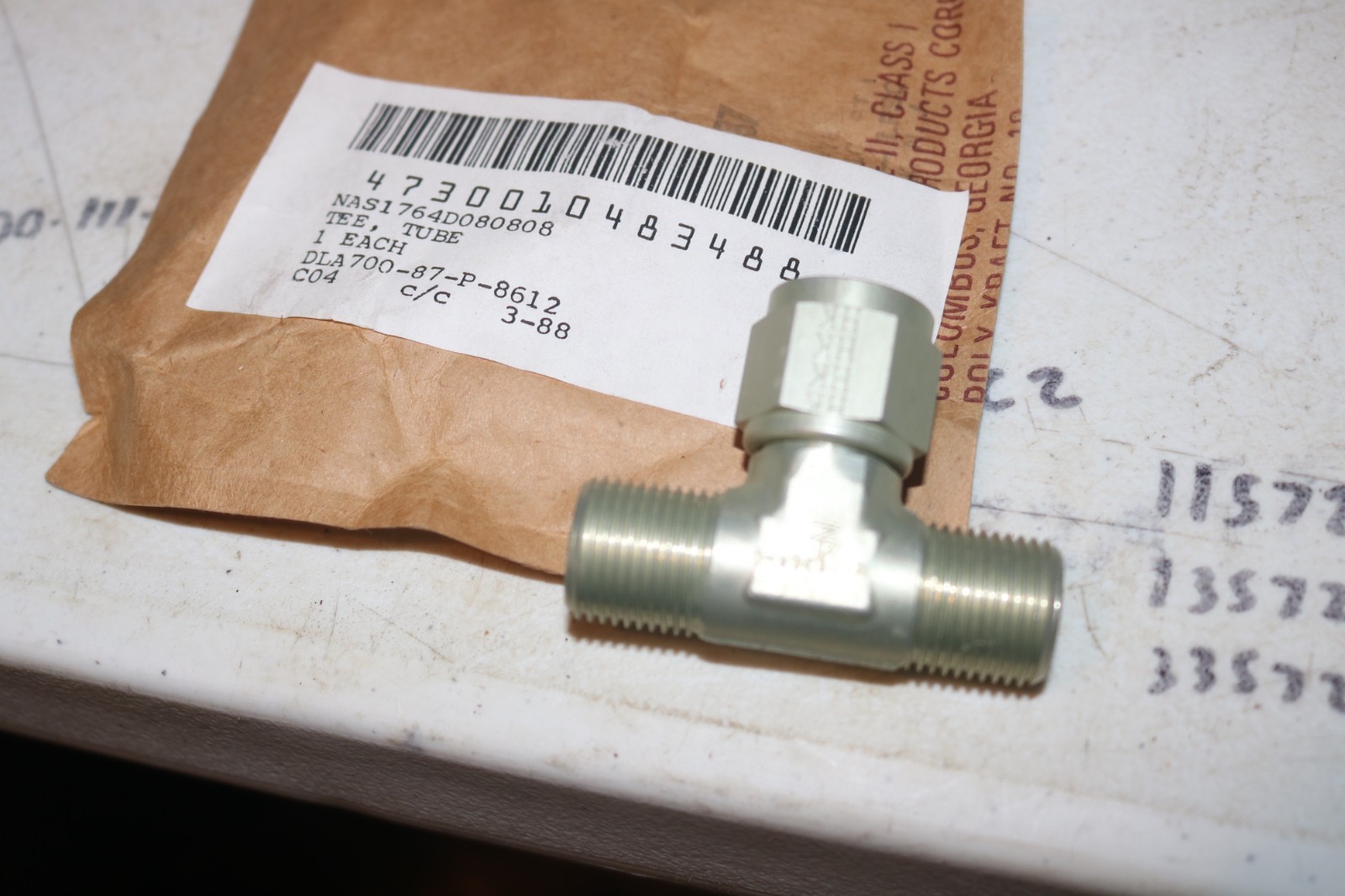 NOS tee tube fitting NAS1764-080808D 4730-01-048-3488 3/4 UNJF