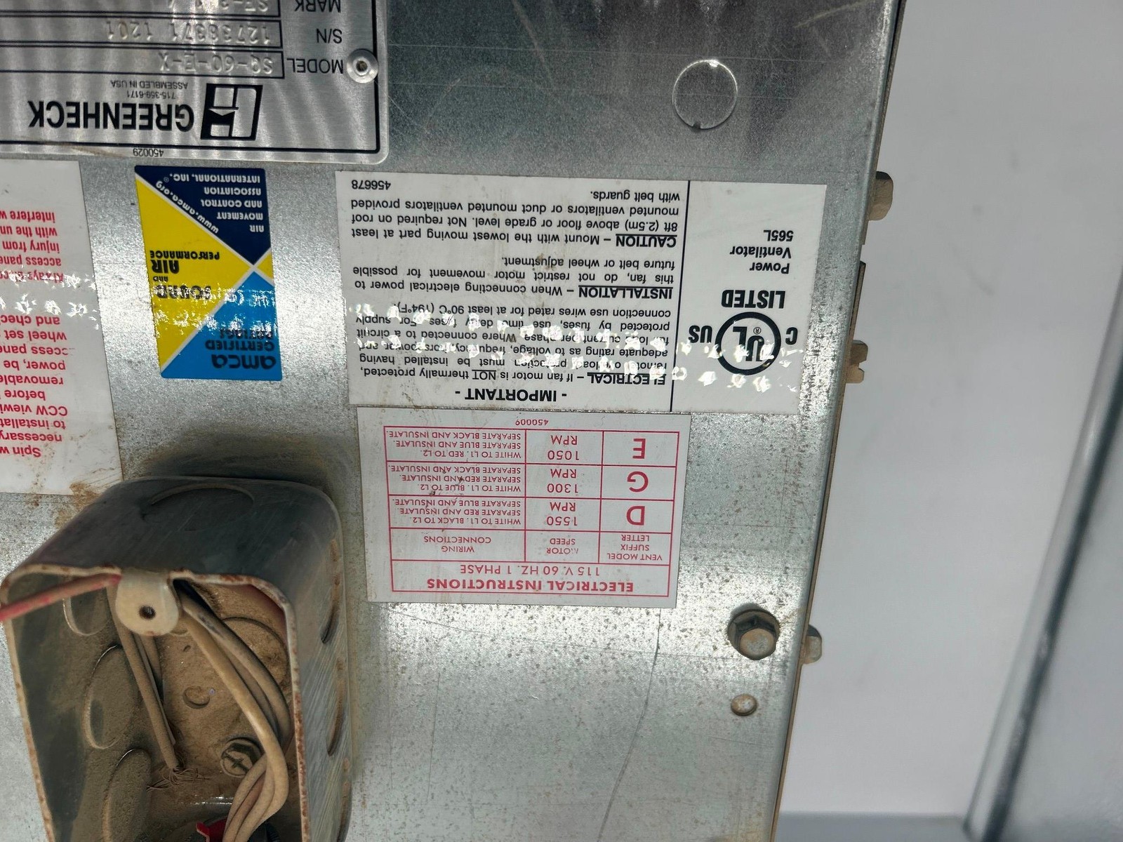greenheck Centrifugal Inline Fan, Product # SQ-80-DGEX
