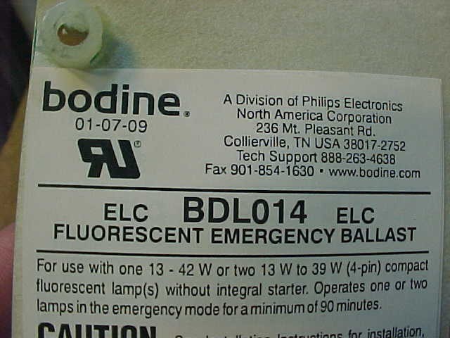 Never Used Philips Bodine BDL014 Fluorescent Emergency Ballast 120/277V