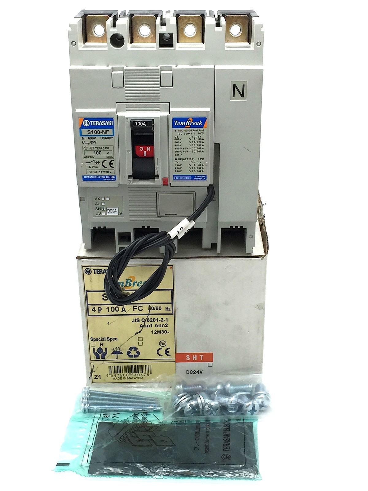 TERASAKI TemBreak S100-NF Circuit Breaker 60A FC 4P 30kA at 415V 24V DC Shunt Tr