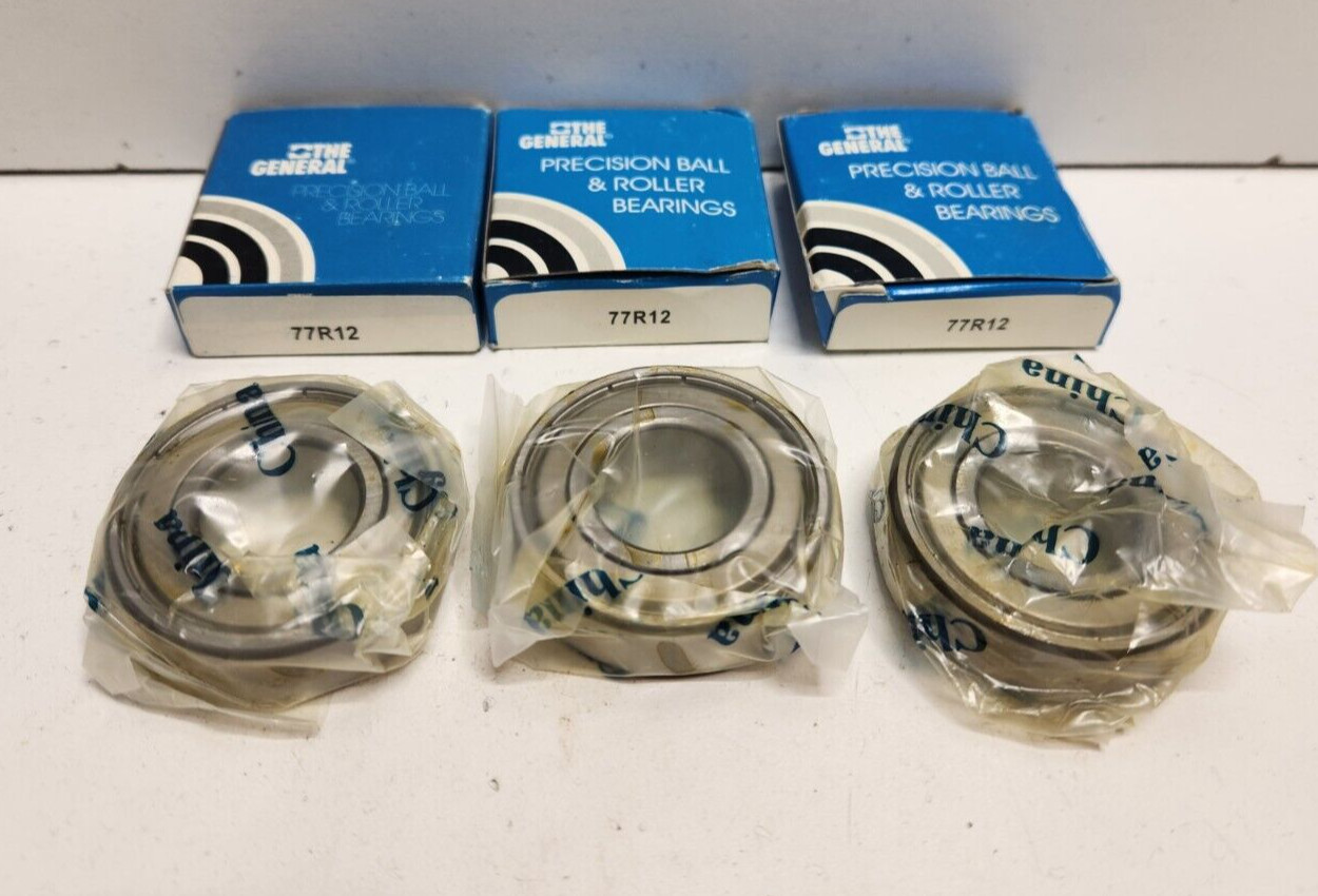 LOT OF 3 NEW OLD STOCK! GENERAL BEARING .75″ BORE X 1.625″ BEARINGS 77R12