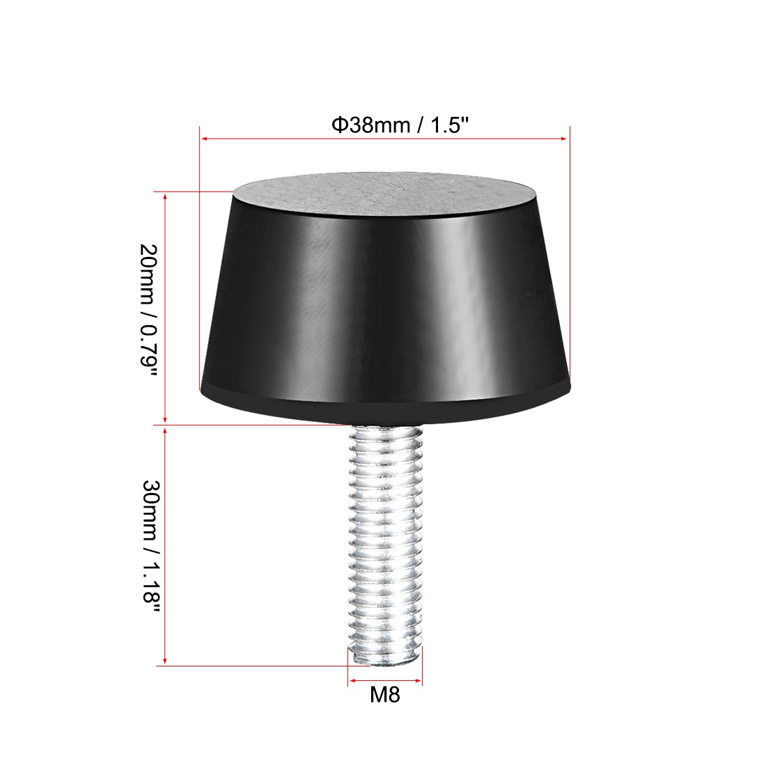 4pcs 1.5″ x 0.79″ Rubber Conical Vibration Absorption Mount M8 x 30mm Studs