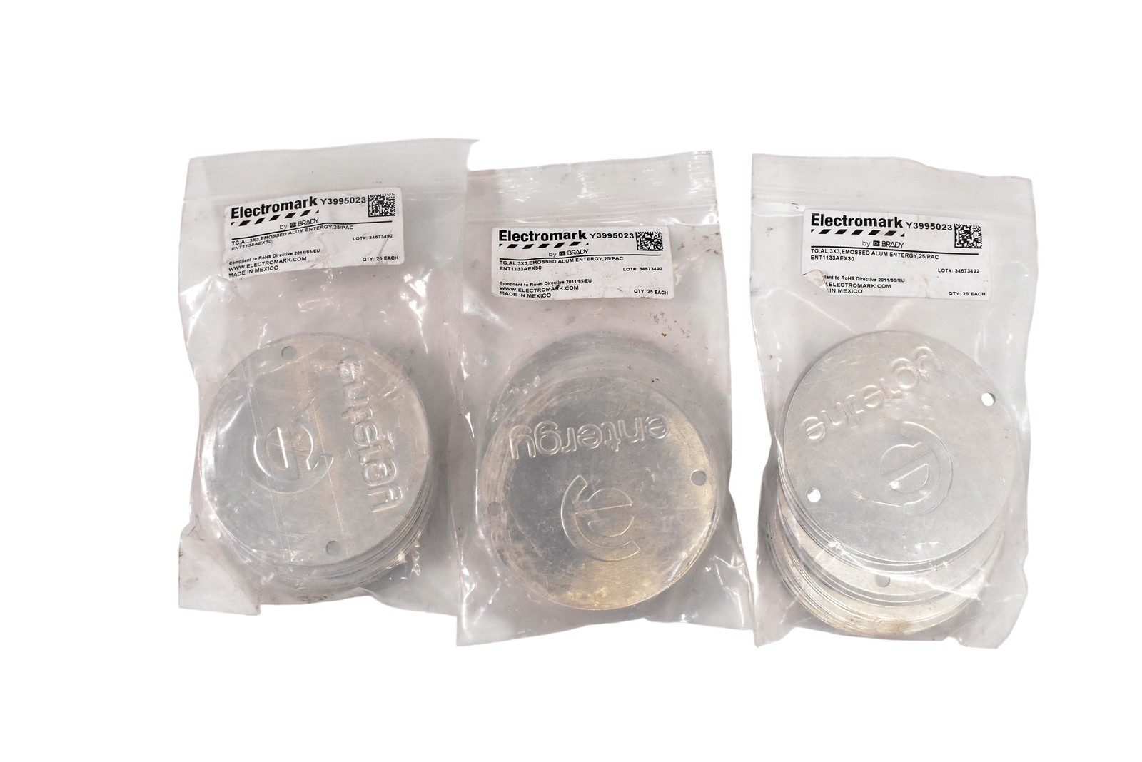 Electromark Y3995023 TG AL 3×3 Embossed Aluminum Entergy Round Tags 25 Pack