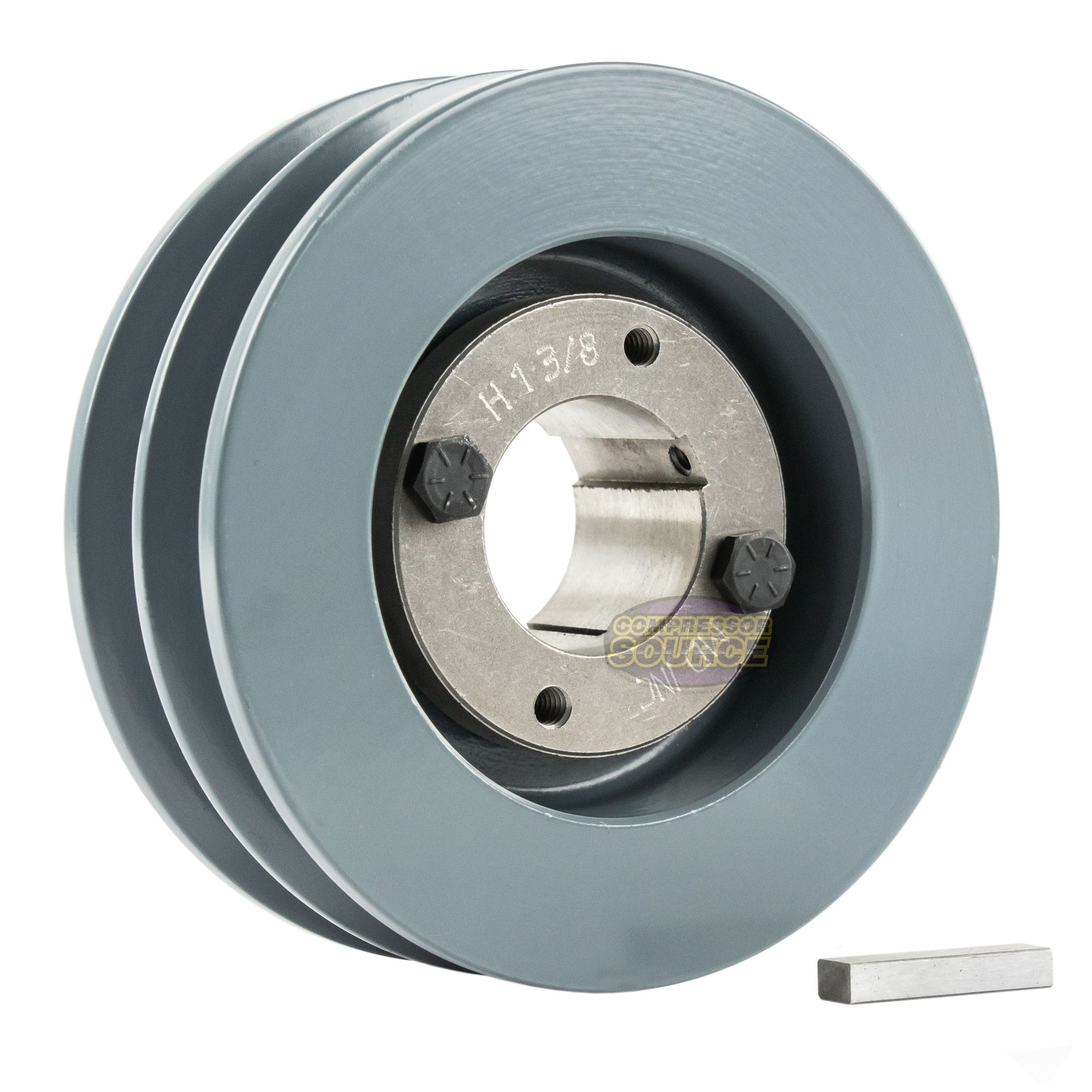 Cast Iron 4.75″ Dual Groove Pulley 2 Belt B Section 5L and 1-3/8″ Sheave Bushing