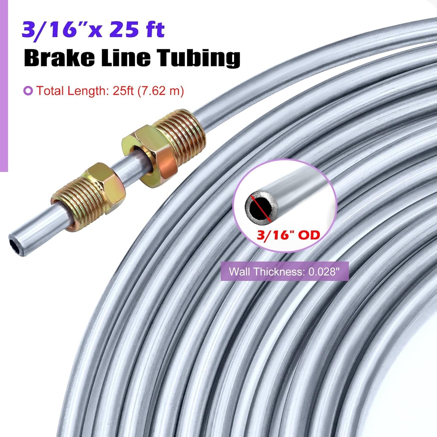 25 ft Copper Nickel Brake Line Kit with Fittings for Hydraulic Systems