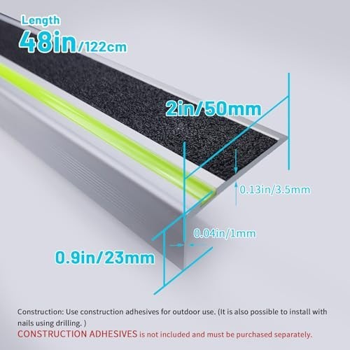 ZALNVEY 48-In Aluminum Stair Nosing Anti-Slip W/ Green Glow Strip 2-Pack