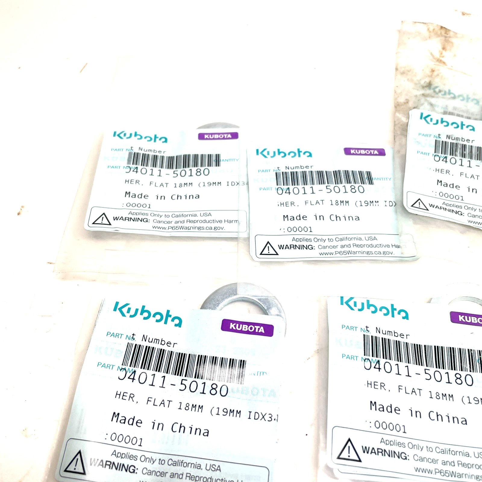 LOT OF 9 KUBOTA FLAT WASHER 19mm x 34 04011-50180