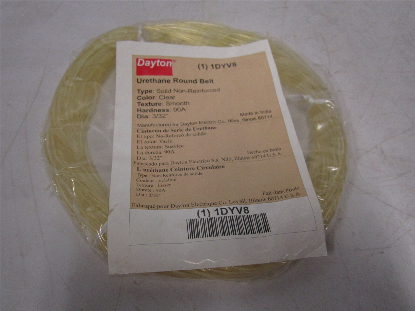 Clear Urethane Solid Core Round Belt Shore A 90 Hardness 3/32″ Diameter x 50 ft