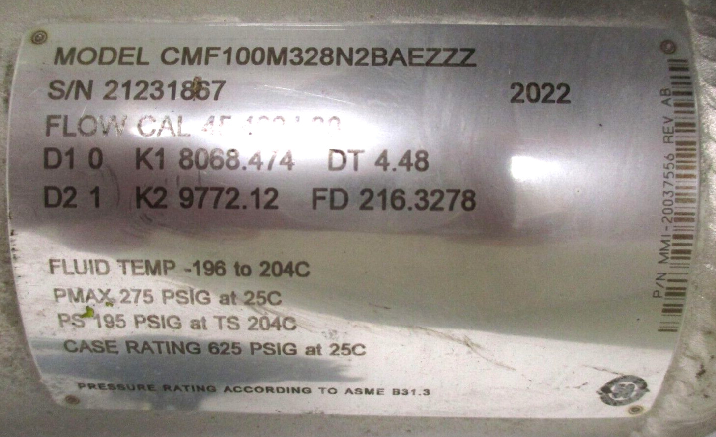 MICRO MOTION, CMF100M328N2BAEZZZ , 1″ 150 SST MASS FLOW SENSOR , SURPLUS