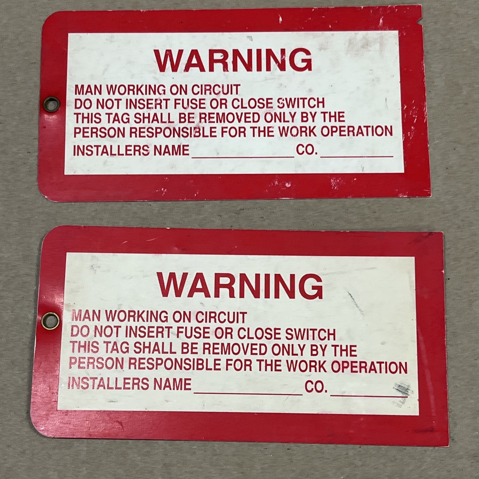 QTY 2) WARNING Man Working on Circuit Vinyl Locked Out Tag Write-On 5-3/4″ x 3″