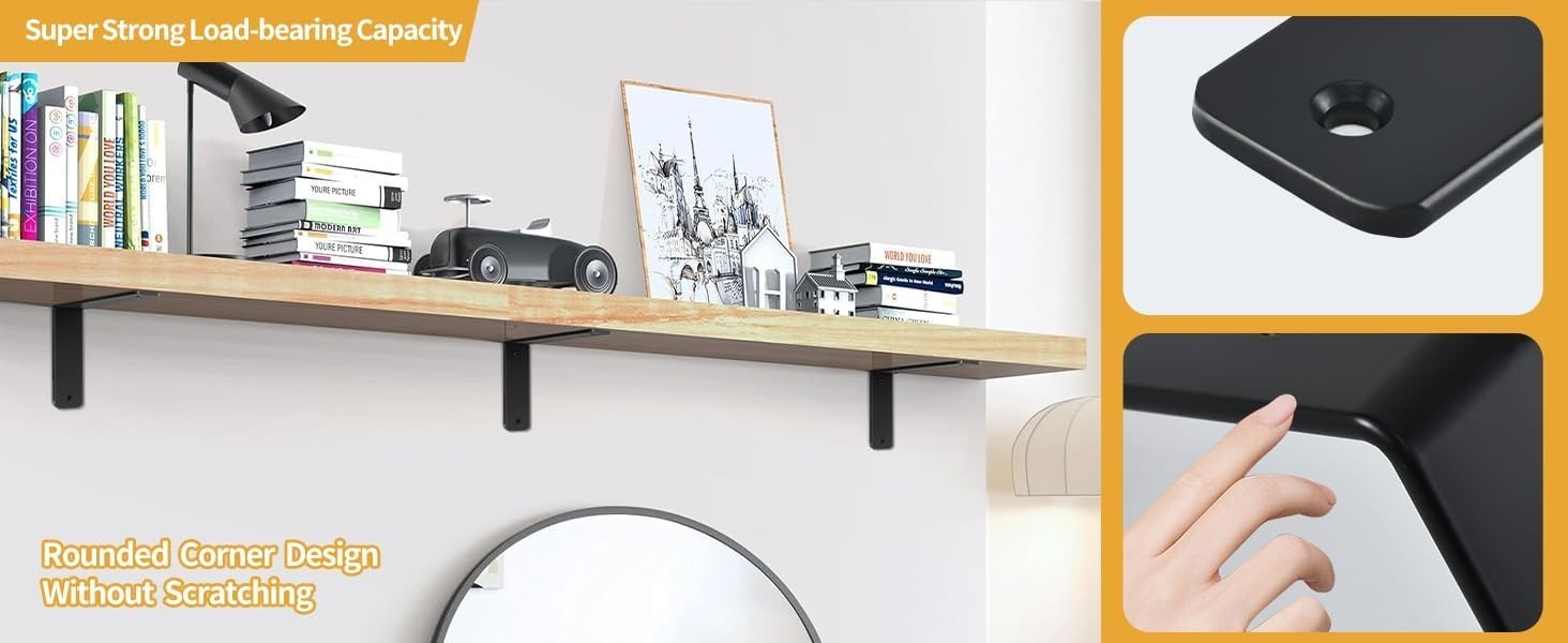 8 Pack – L 10″ X H 6″ X W1.5, 5Mm Thick Black L Shelf Bracket, Iron Shelf Bracke