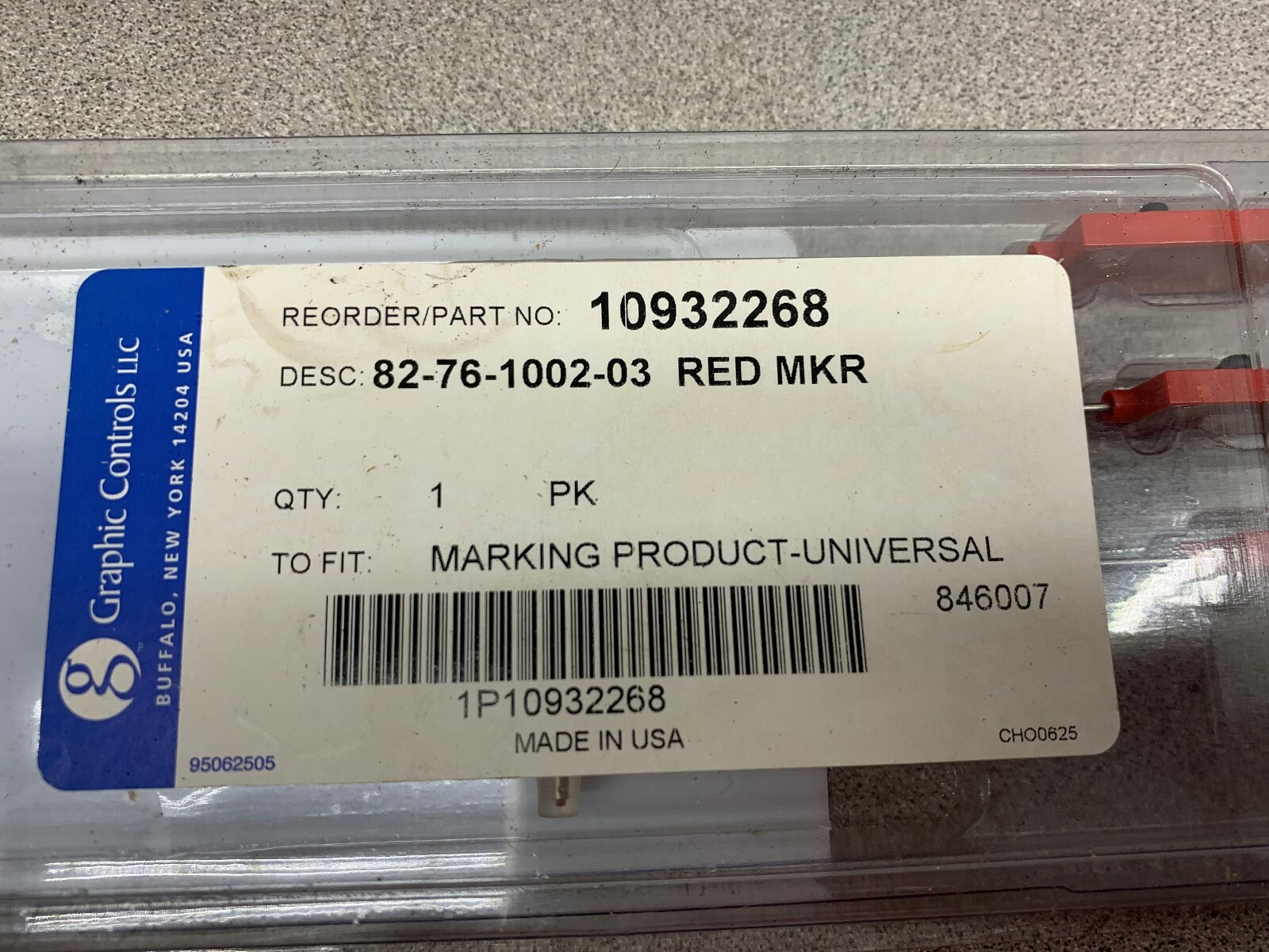 NEW IN FACTORY PACKAGE GRAPHIC CONTROLS RED MKR 10932268