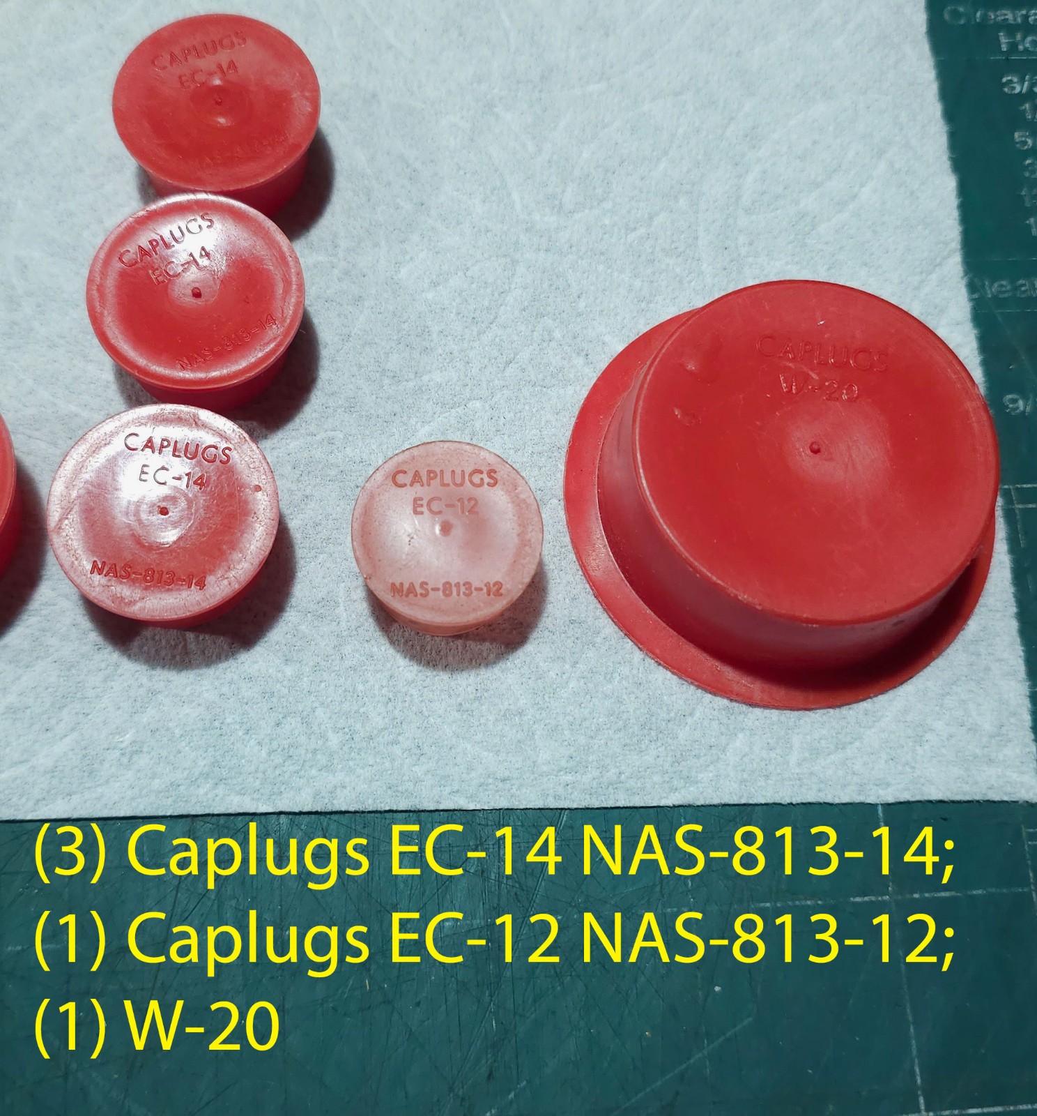Lot of 36 Caplugs + 8 Other Brand Caps – Mixed Sizes