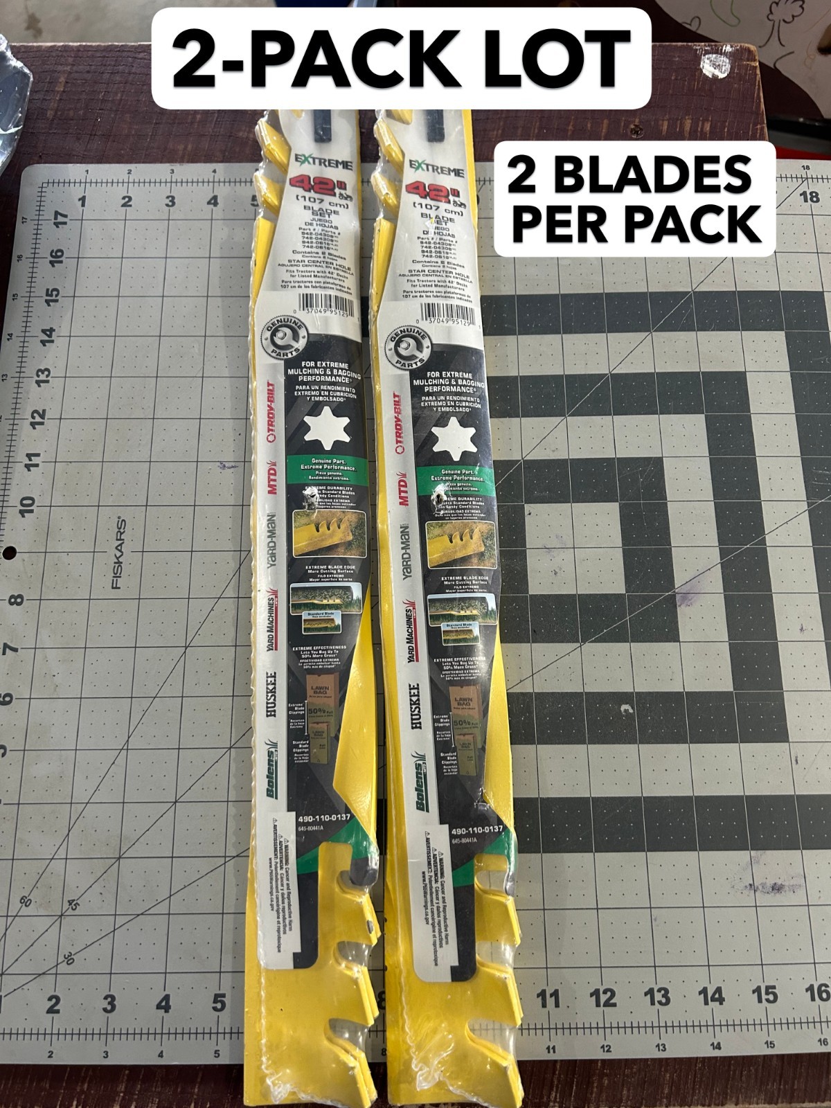 2-pack GENUINE MTD EXTREME 490-110-0137 42″ MULCHING BAGGING mower BLADE SET