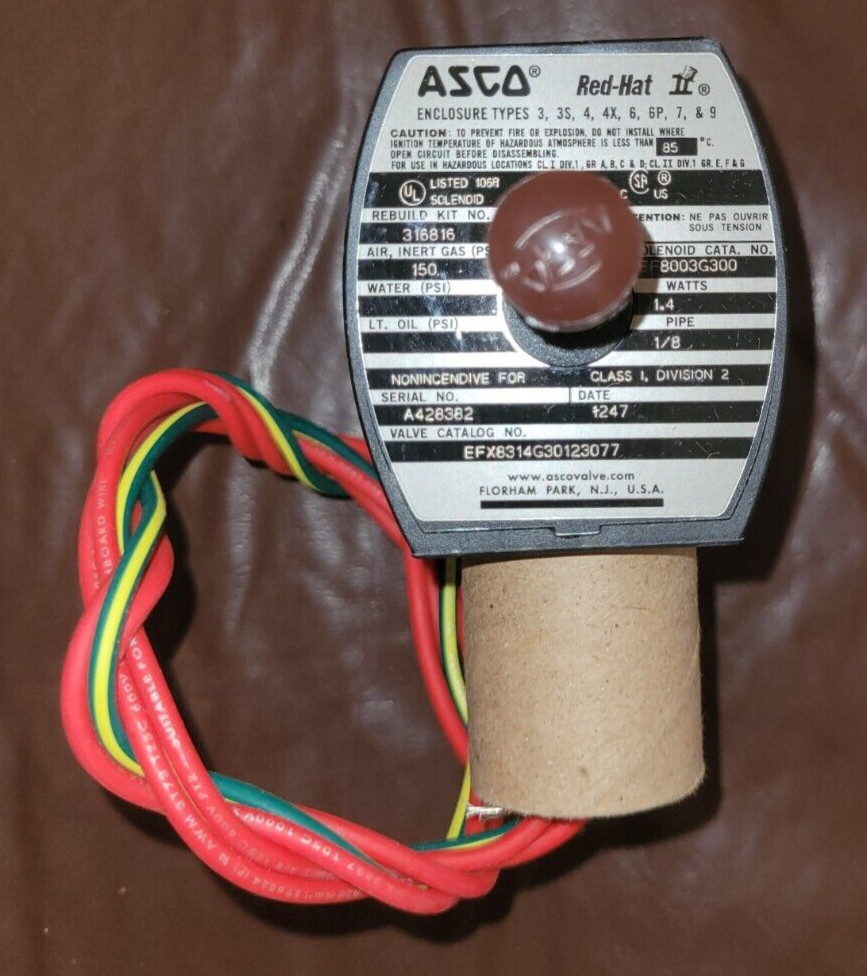 EFX8314G30123077 02-4-0700-124 ASCO RED HAT 24 DC SOLENOID VALVE – MADE IN USA