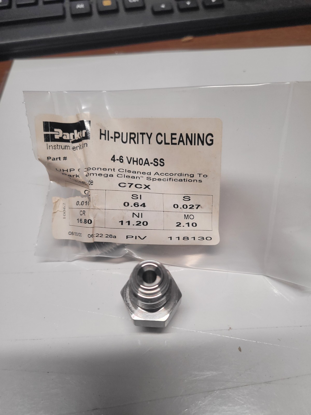 8-Parker VacuSeal Connector Fittings 4-6 VHOA-SS Applied Mtrls. PN:62000447-1x