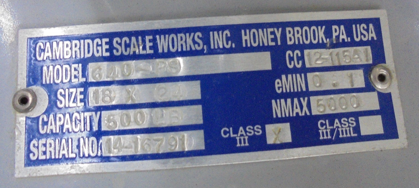 Cambridge ScaleWorks CSW-10AT Pedestal Scale 18” X 24” Platform 500LB