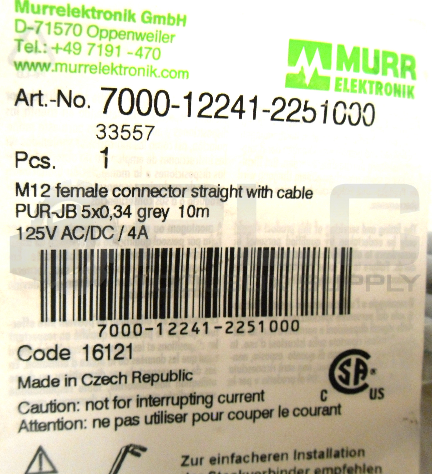 NEW SEALED MURR ELEKTRONIK 7000-12241-2251000 FEMALE CONNECTOR STRAIGHT W/CABLE