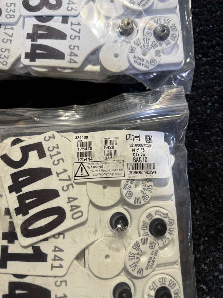 (QTY 375) AllFlex From Numbers #5395 To #5769 USDA Matched Pair Cattle Ear Tags