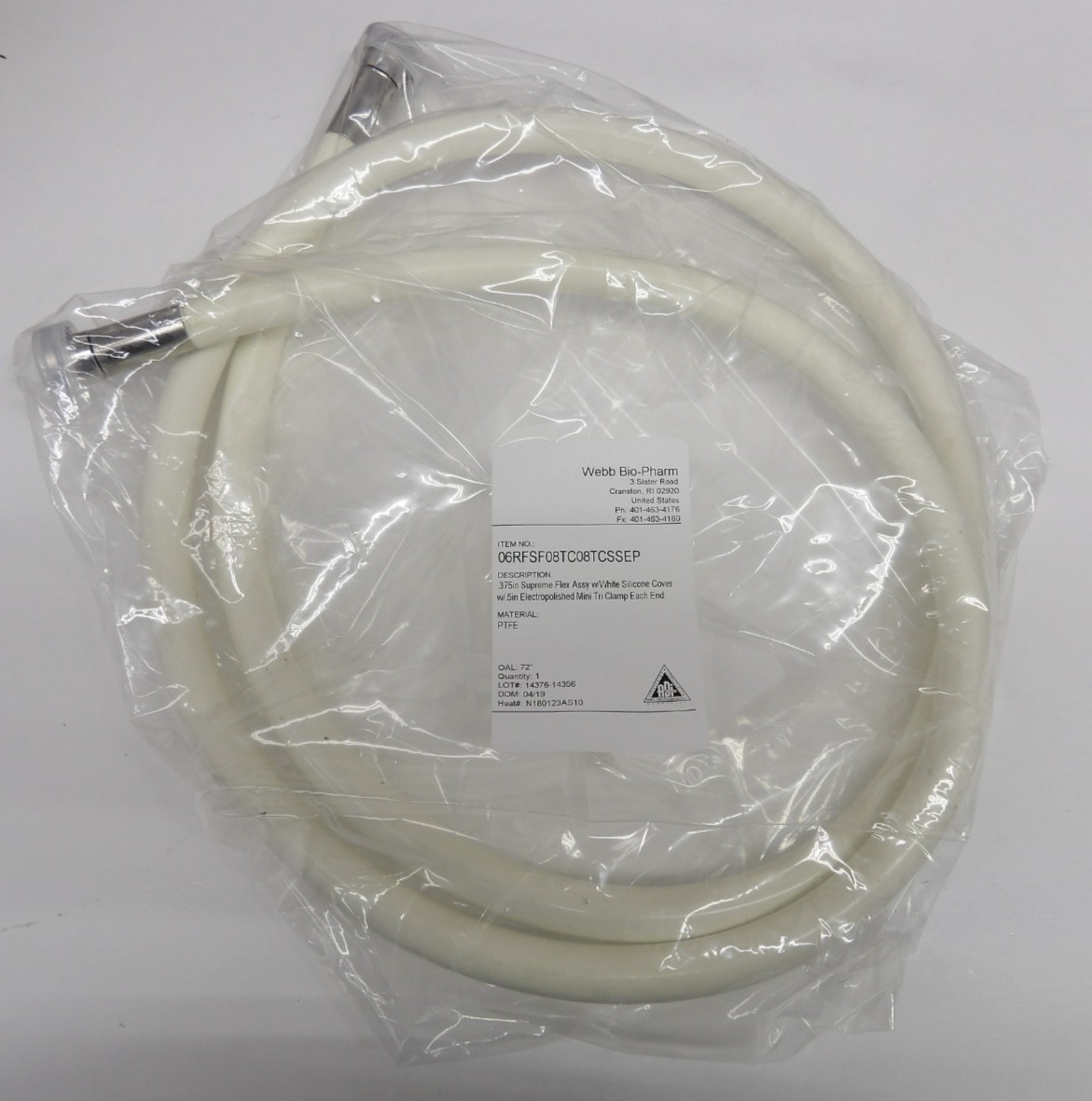 3/8” Supreme Flex Assy with Silicone Cover and 1/2″ Mini Tri Clamps, OAL: 72″