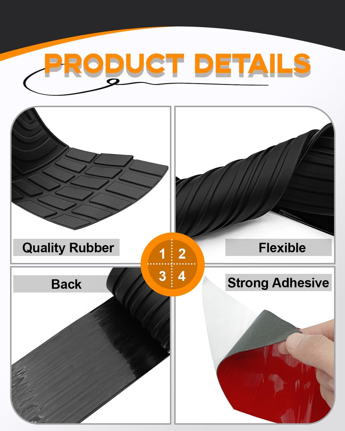 41 Inch Rear Bumper Protector Universal Rubber Anti Scratch Guard Black