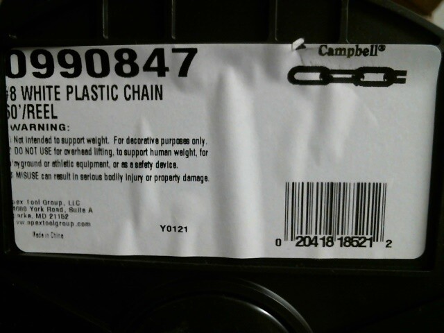 Campbell 0990847, #8 White Plastic Chain, 50′ Reel, FREE SHIPPING