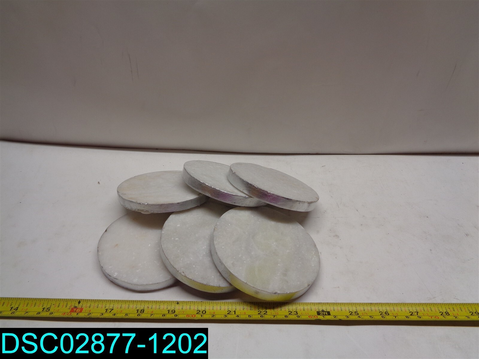 QTY=1 SET OF 4: Thirstystone Round White Marble Coasters with Silver Tone Edge