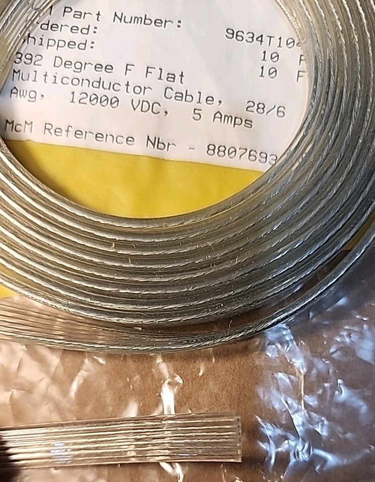 8′ McMaster-Carr 9634T104 High-Voltage Continuous-Flex Flat Cable, 6×28 Ga Wires