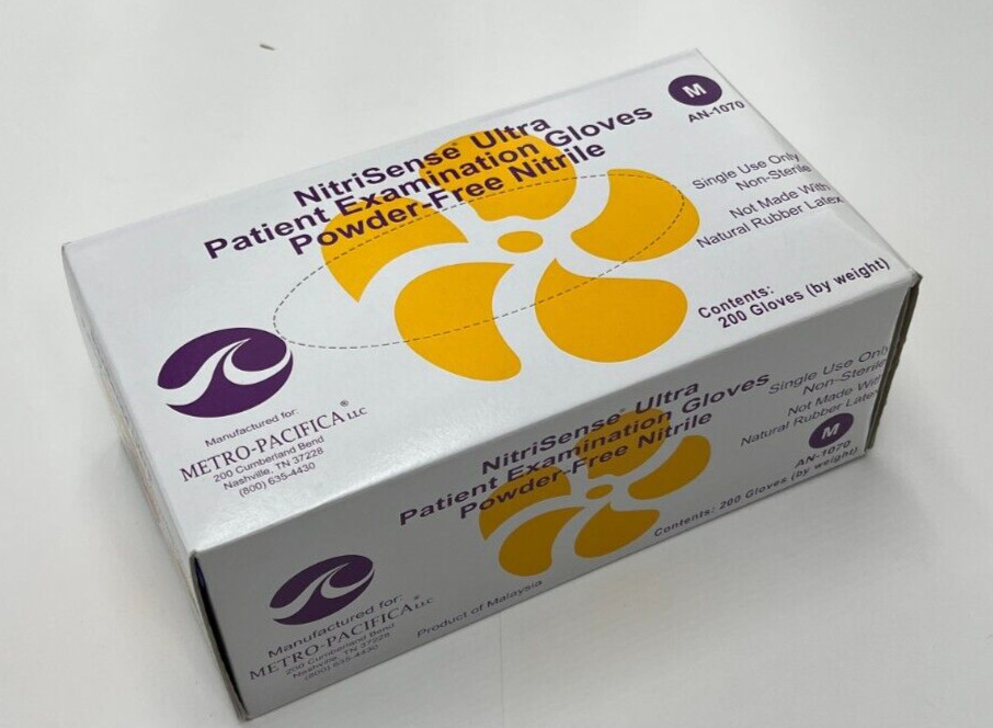 BOX OF 200 NitriSense Nitrile Disposable Exam Gloves Latex Powder-Free Medium