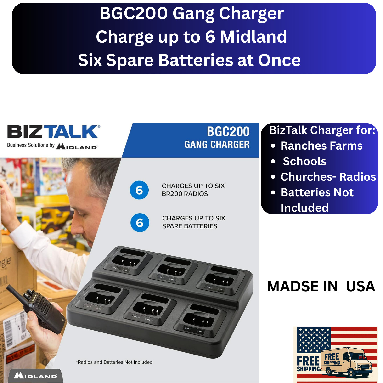 Midland BGC200 BizTalk Charger – Charge 6 BR200 Radios Fast & Reliable