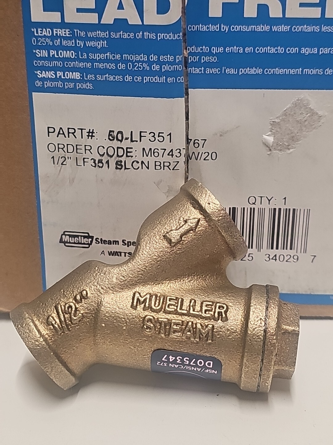 Mueller 50-LF351 Steam Specialty 1/2″ BRZ Lead Free Srewer End Y Strainer